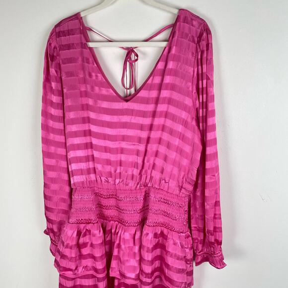 1.STATE Ruffle Tiered Long Sleeve Mini Dress Smocked Womens XL Pink Barbiecore - Picture 3 of 9